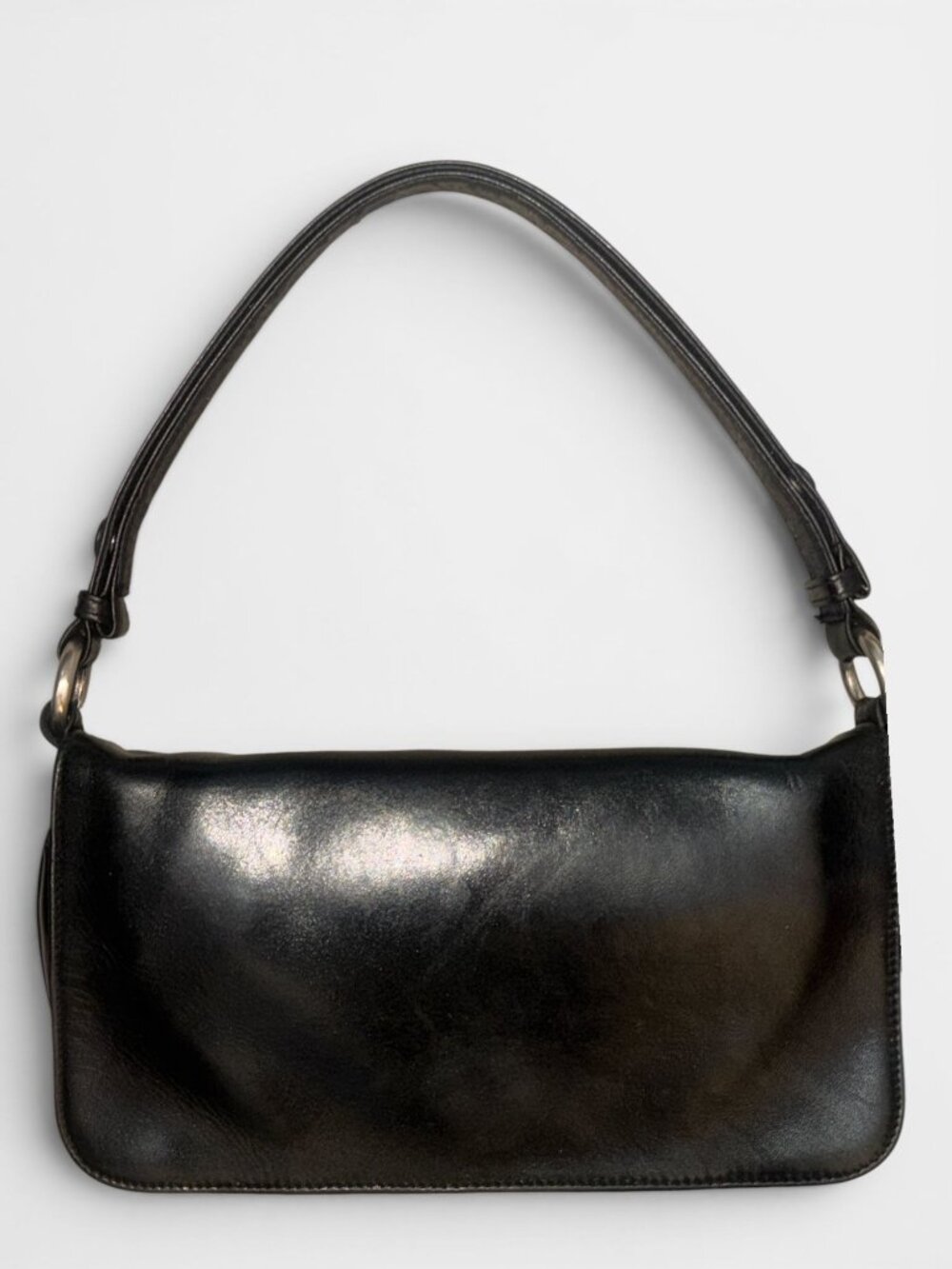 VTG HOBO Int Convertible Shoulder Bag Black Leather Flap Demi Bag Organizer Y2K - Picture 6 of 14